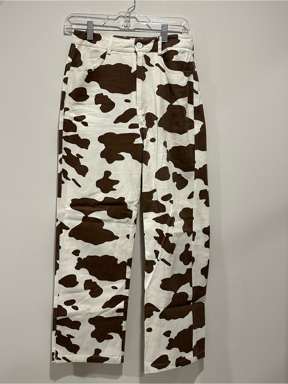 Princess Polly Brown & White Cow-Print Straight Leg Chinos